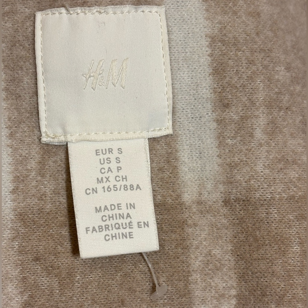 NWT - H&M Long Plaid Vest Beige Cream , Poly Sz Small Oversized - Picture 6 of 8